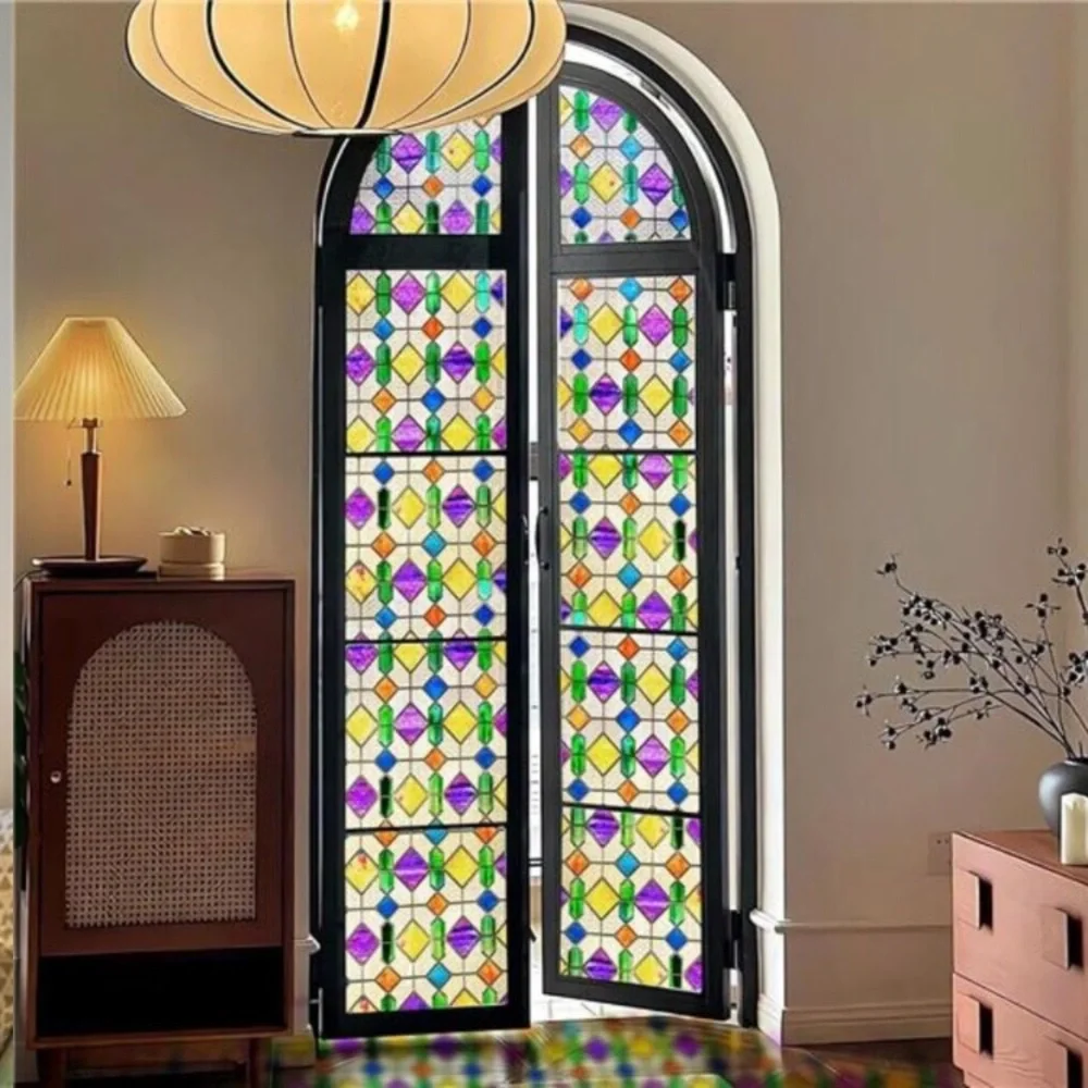 Window Privacy Film Stained Glass Peel and Stick, Rainbow, 16.9 x 39.4 inch